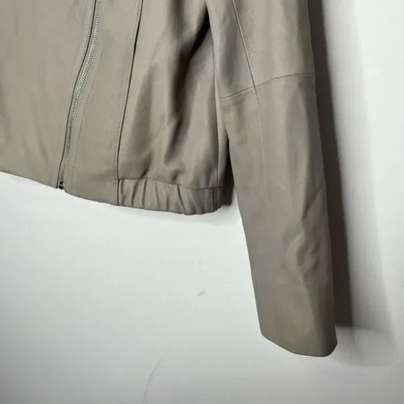 NWT Sam Edelman Grey Zip Up Genuine Leather Moto Jacket, Size S